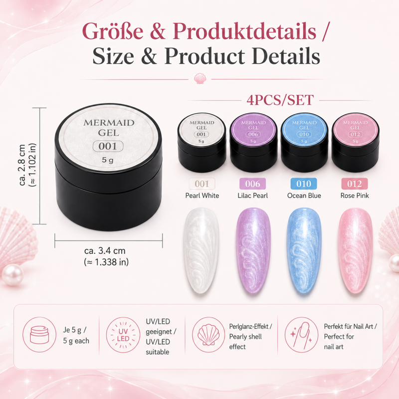 Set de 4 Geles de Color UV Mermaid Color Gel – Efecto Concha
